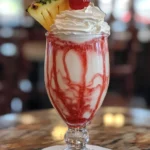 Tropical strawberry coconut drink in a tall glass