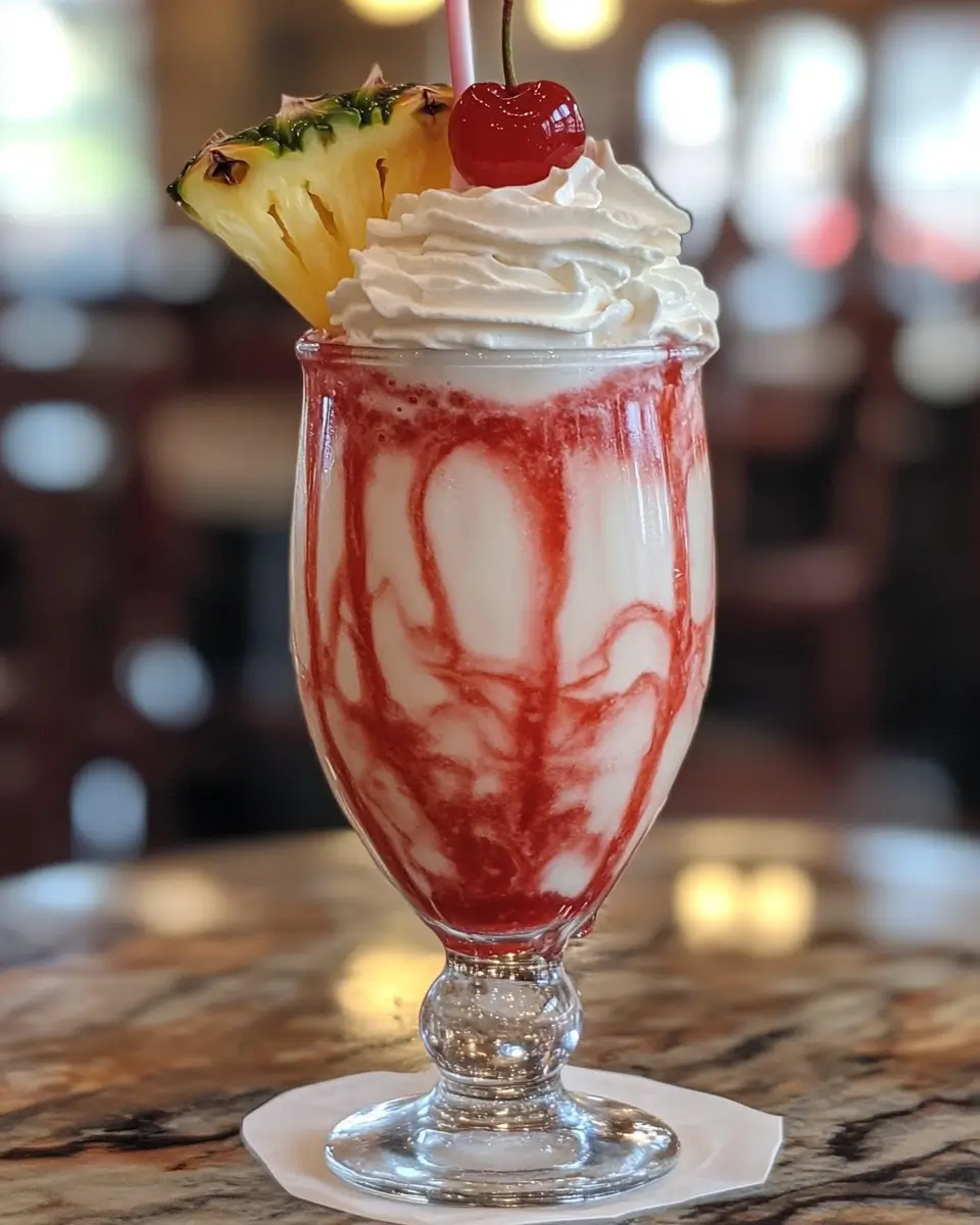 Tropical strawberry coconut drink in a tall glass