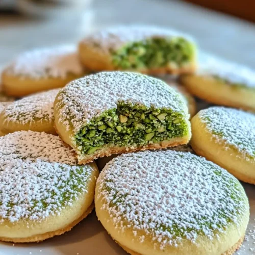 Homemade pistachio wedding cookies on a white plate