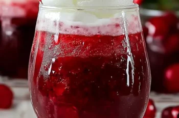 Glass of non-alcoholic cherry rum and coke slushie with fresh cherries and ice, served on a summer day
