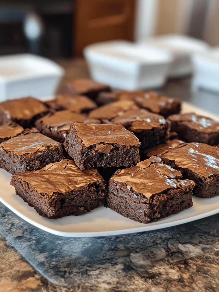 Close-up of fudgy smoky chipotle chocolate brownies with a shiny, crackly top and rich interior.