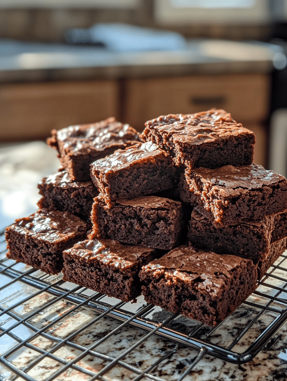 Close-up of fudgy smoky chipotle chocolate brownies with a shiny, crackly top and rich interior.