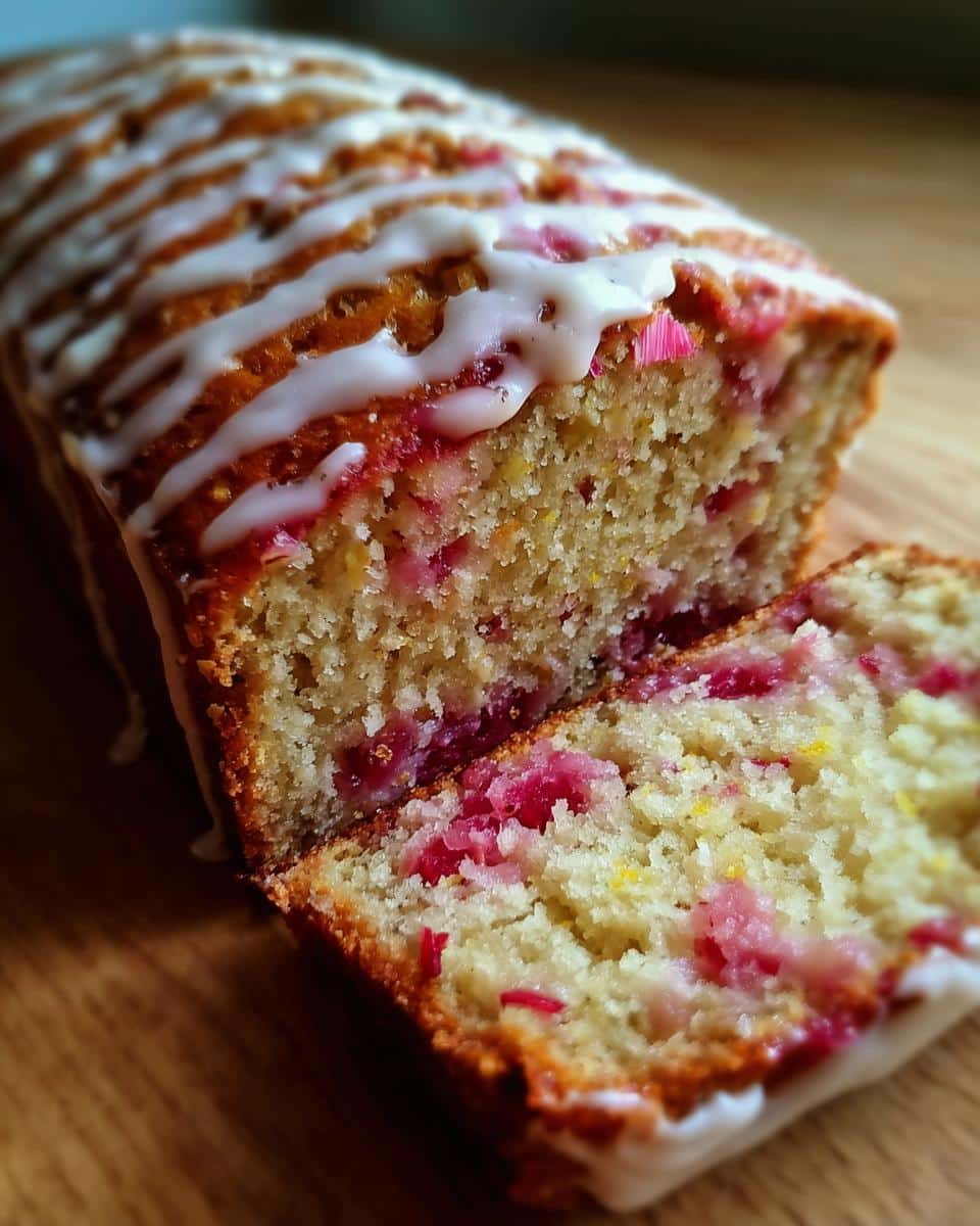 Almond Rhubarb Loaf with Orange Zest Icing - detail 1