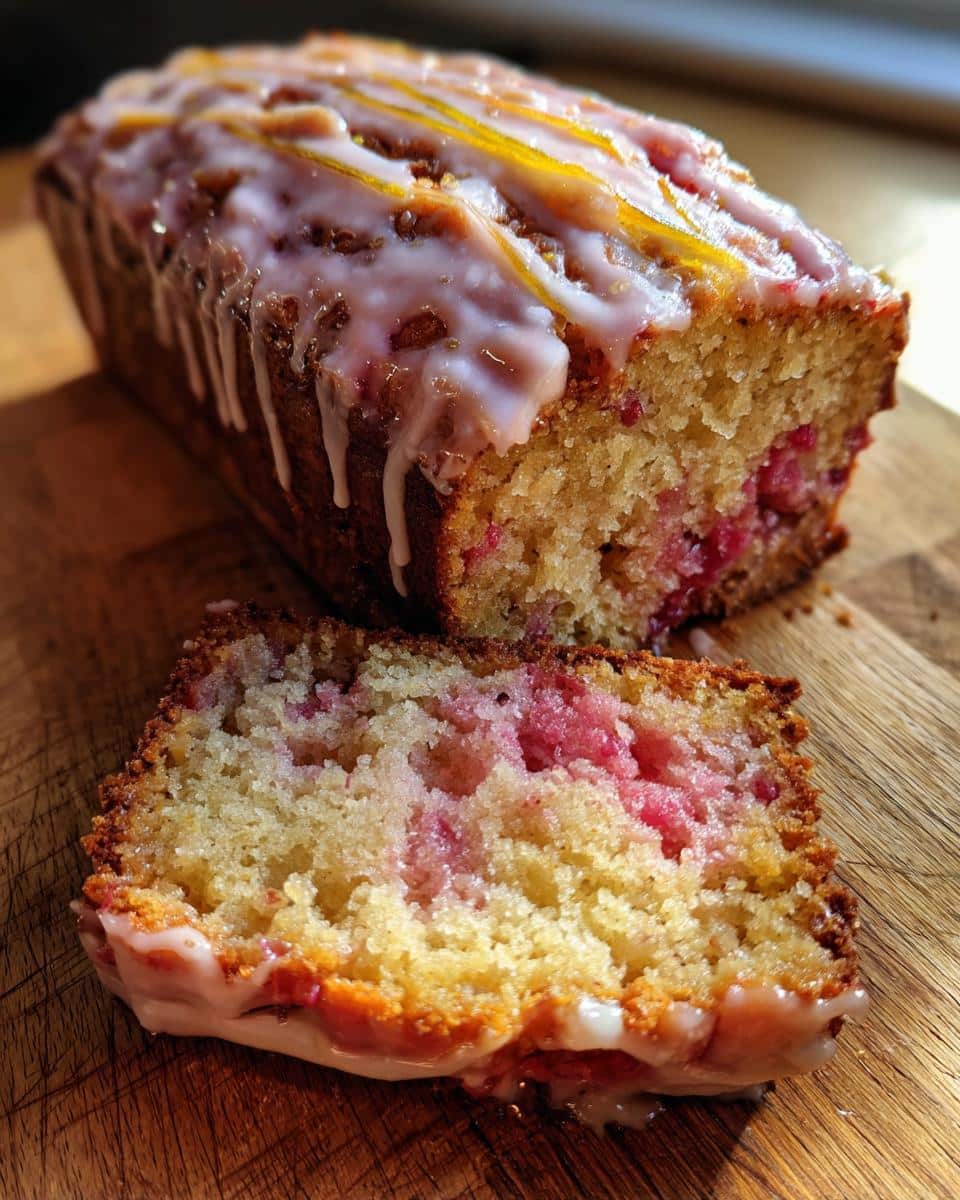 Almond Rhubarb Loaf with Orange Zest Icing - detail 2