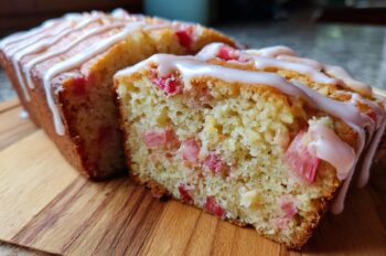 Almond Rhubarb Loaf with Orange Zest Icing