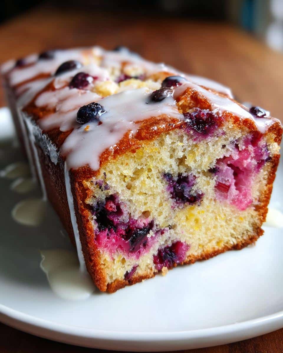 Blueberry Rhubarb Buttermilk Loaf with Lemon Glaze - detail 1