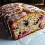 Blueberry Rhubarb Buttermilk Loaf with Lemon Glaze