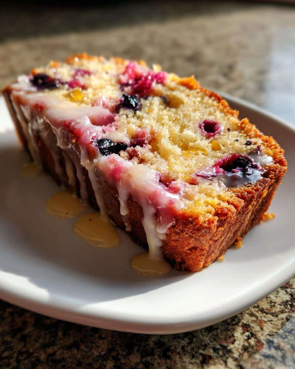 Blueberry Rhubarb Buttermilk Loaf with Lemon Glaze - detail 3