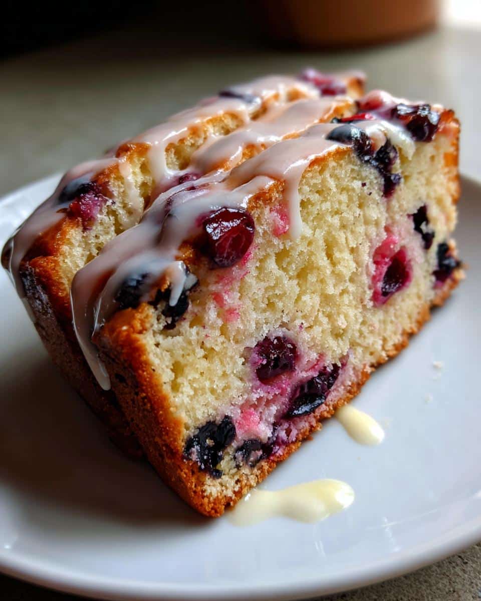 Blueberry Rhubarb Buttermilk Loaf with Lemon Glaze - detail 4
