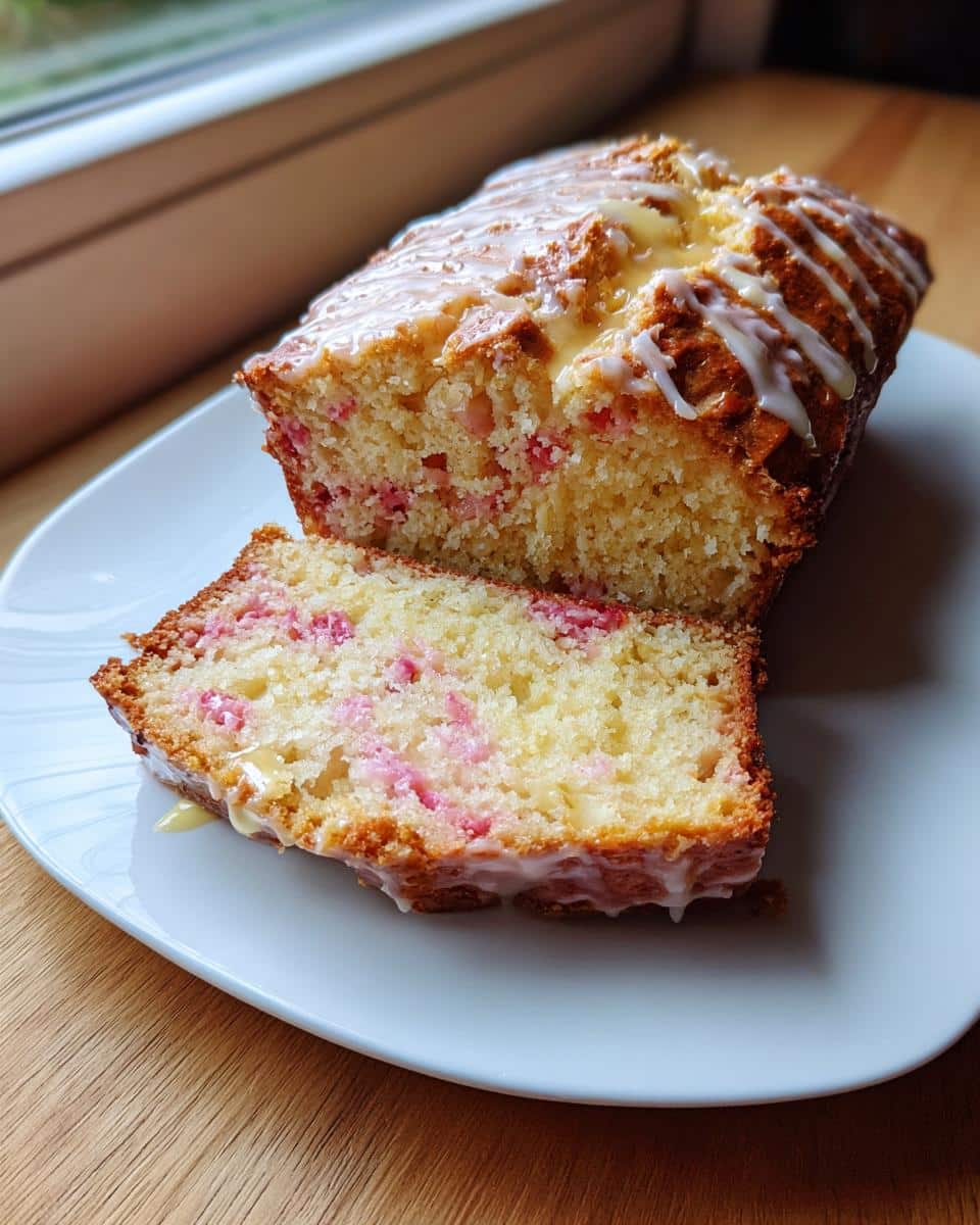 Coconut Rhubarb Loaf with Lime Drizzle - detail 1