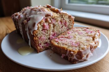 Coconut Rhubarb Loaf with Lime Drizzle