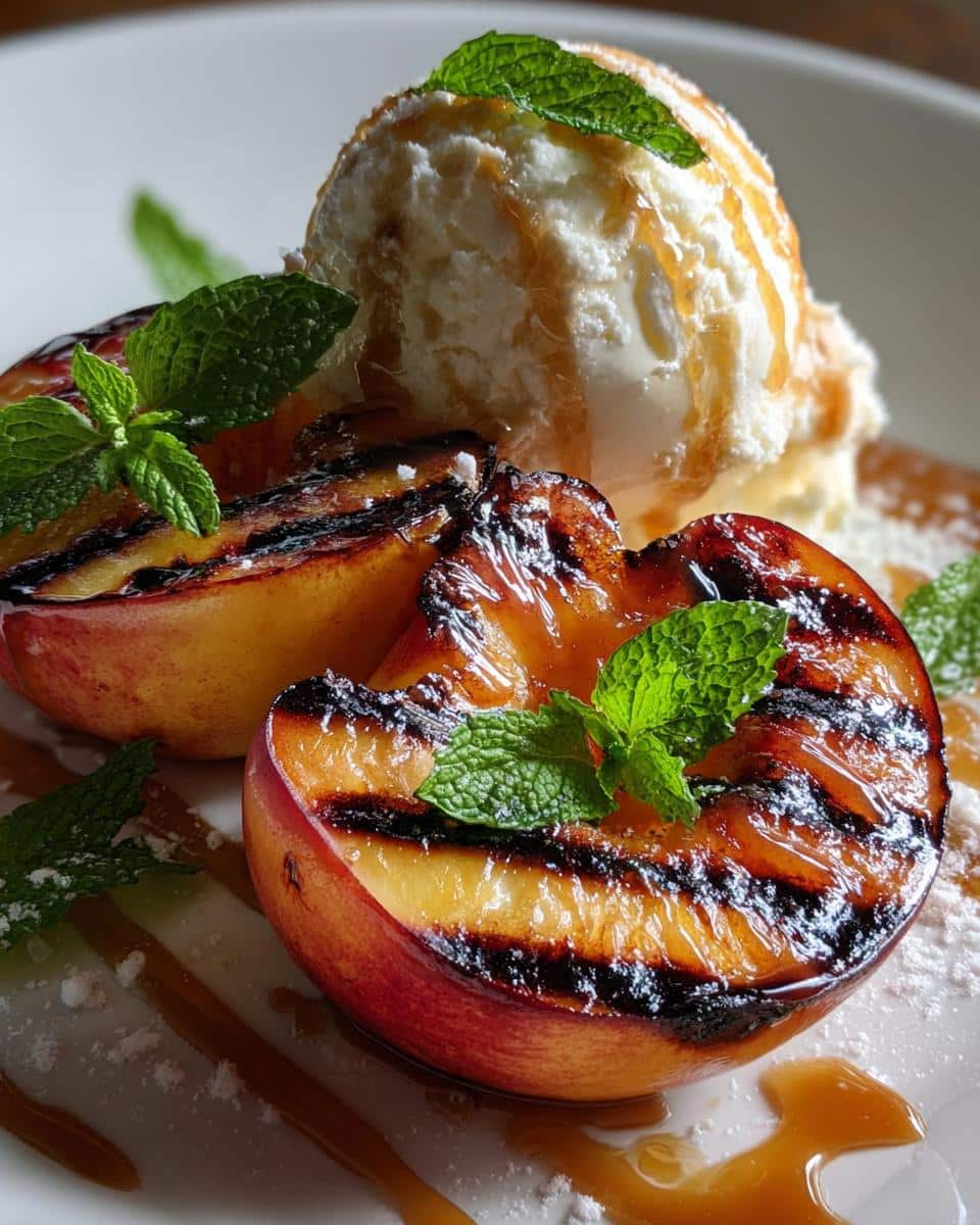 Grilled Peaches with Vanilla Ice Cream and Caramel - detail 1