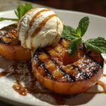 Grilled Peaches with Vanilla Ice Cream and Caramel
