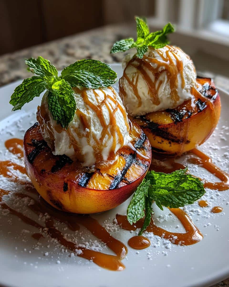 Grilled Peaches with Vanilla Ice Cream and Caramel - detail 2