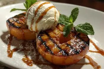 Grilled Peaches with Vanilla Ice Cream and Caramel