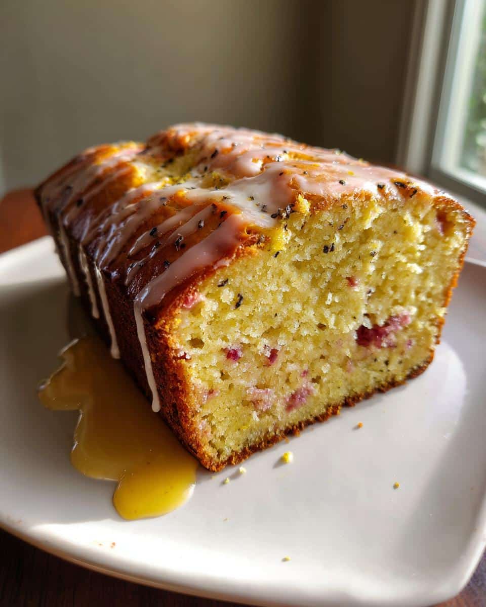 Lemon Poppy Seed Rhubarb Loaf with Citrus Glaze - detail 1