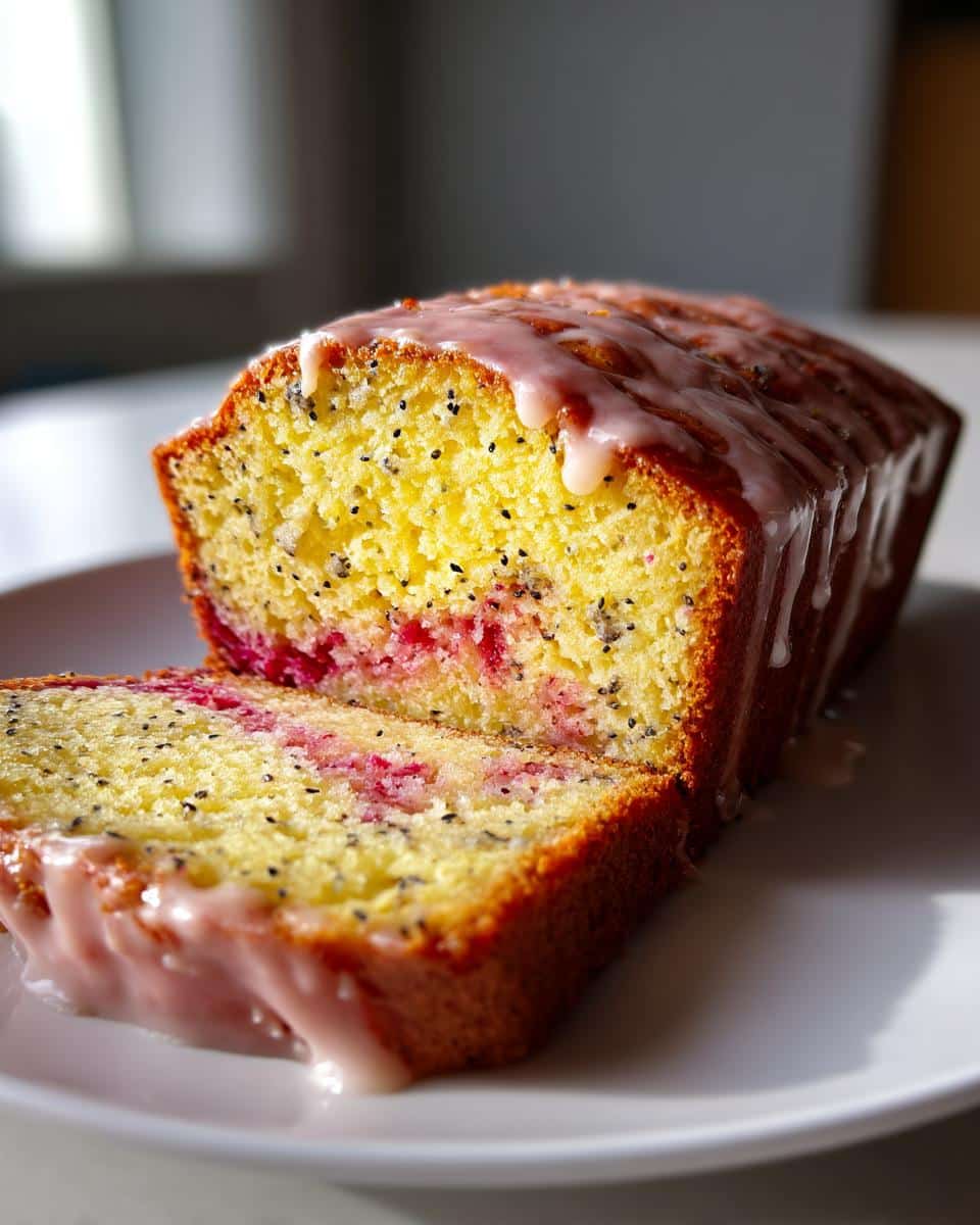 Lemon Poppy Seed Rhubarb Loaf with Citrus Glaze - detail 2