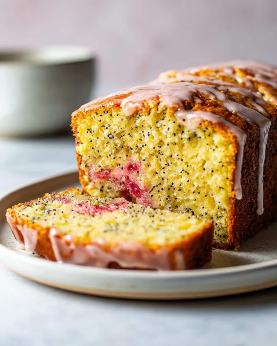 Lemon Poppy Seed Rhubarb Loaf with Citrus Glaze - detail 3