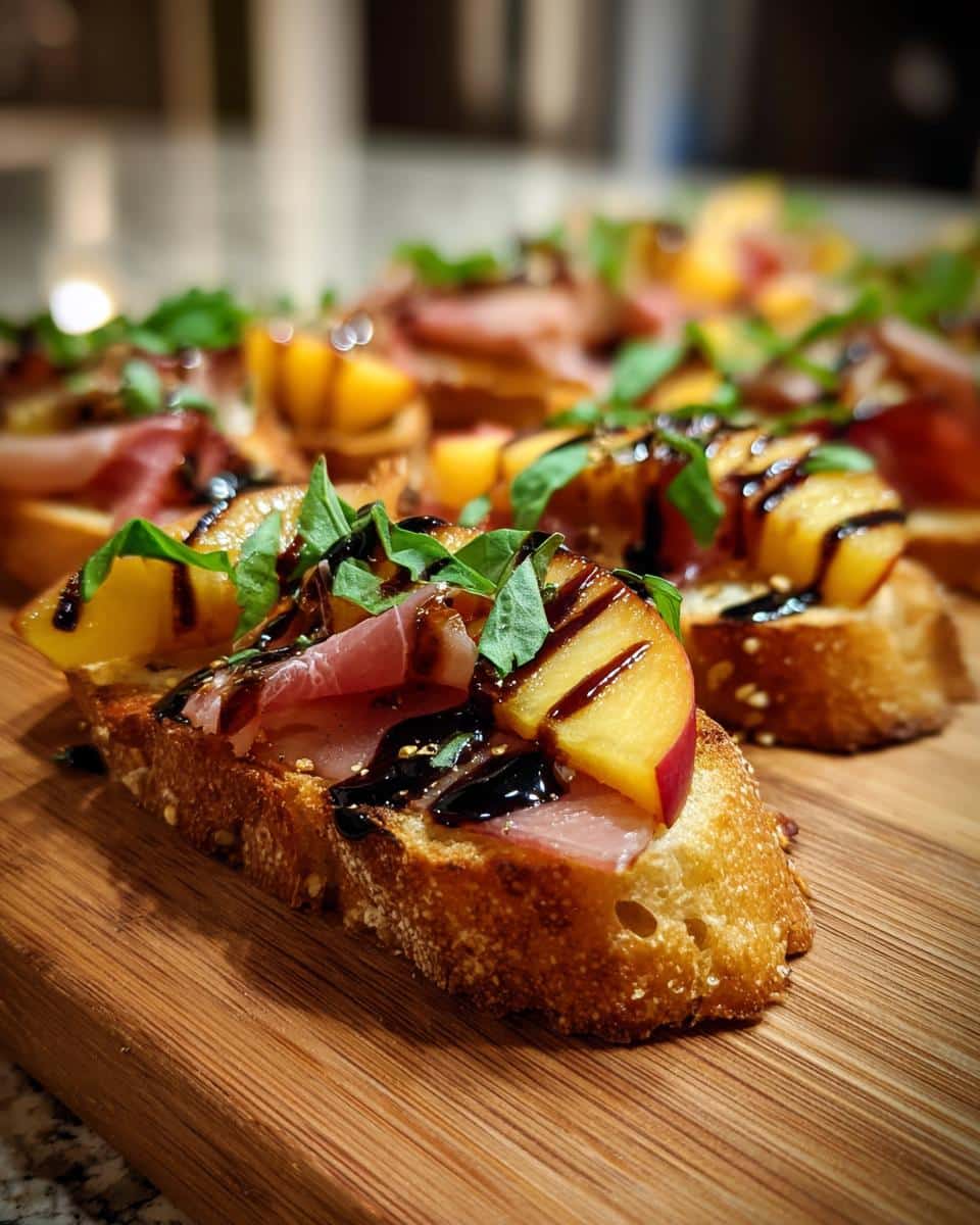 Peach and Prosciutto Bruschetta with Balsamic Glaze - detail 2