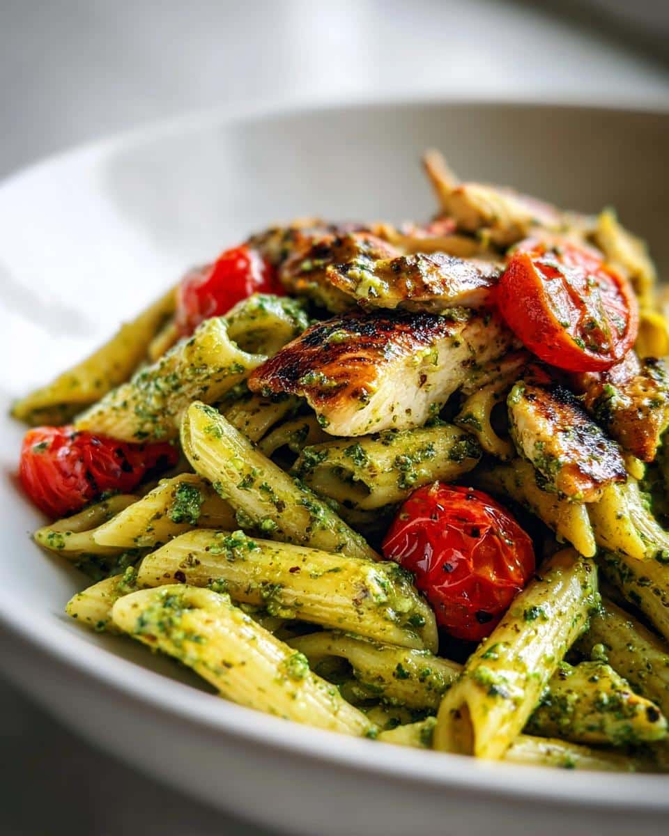 Pesto Pasta with Grilled Chicken and Cherry Tomatoes - detail 1
