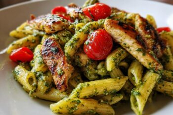 Pesto Pasta with Grilled Chicken and Cherry Tomatoes