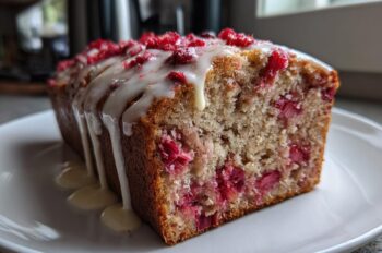 Raspberry Rhubarb Loaf with Cream Cheese Glaze