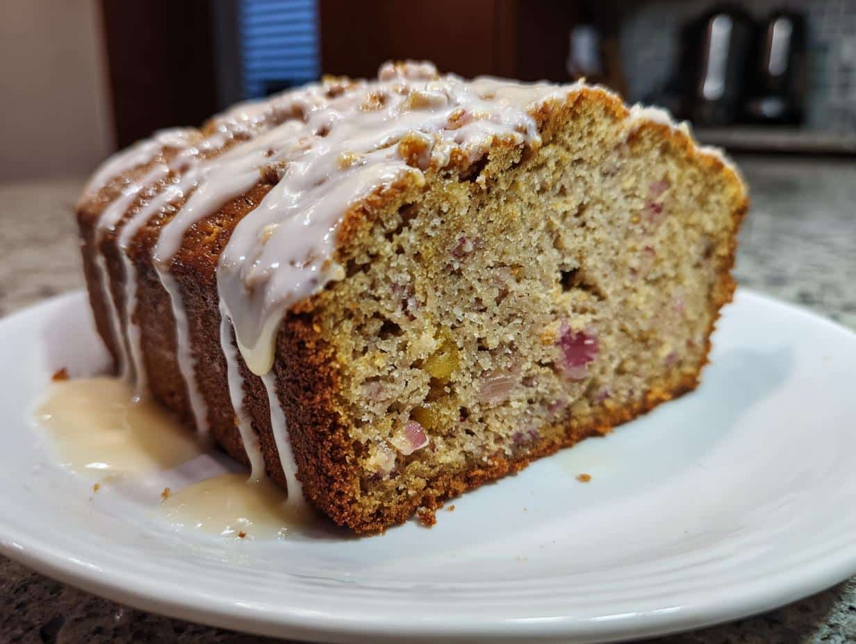 Rhubarb Chai Spice Loaf with Vanilla Glaze - detail 1