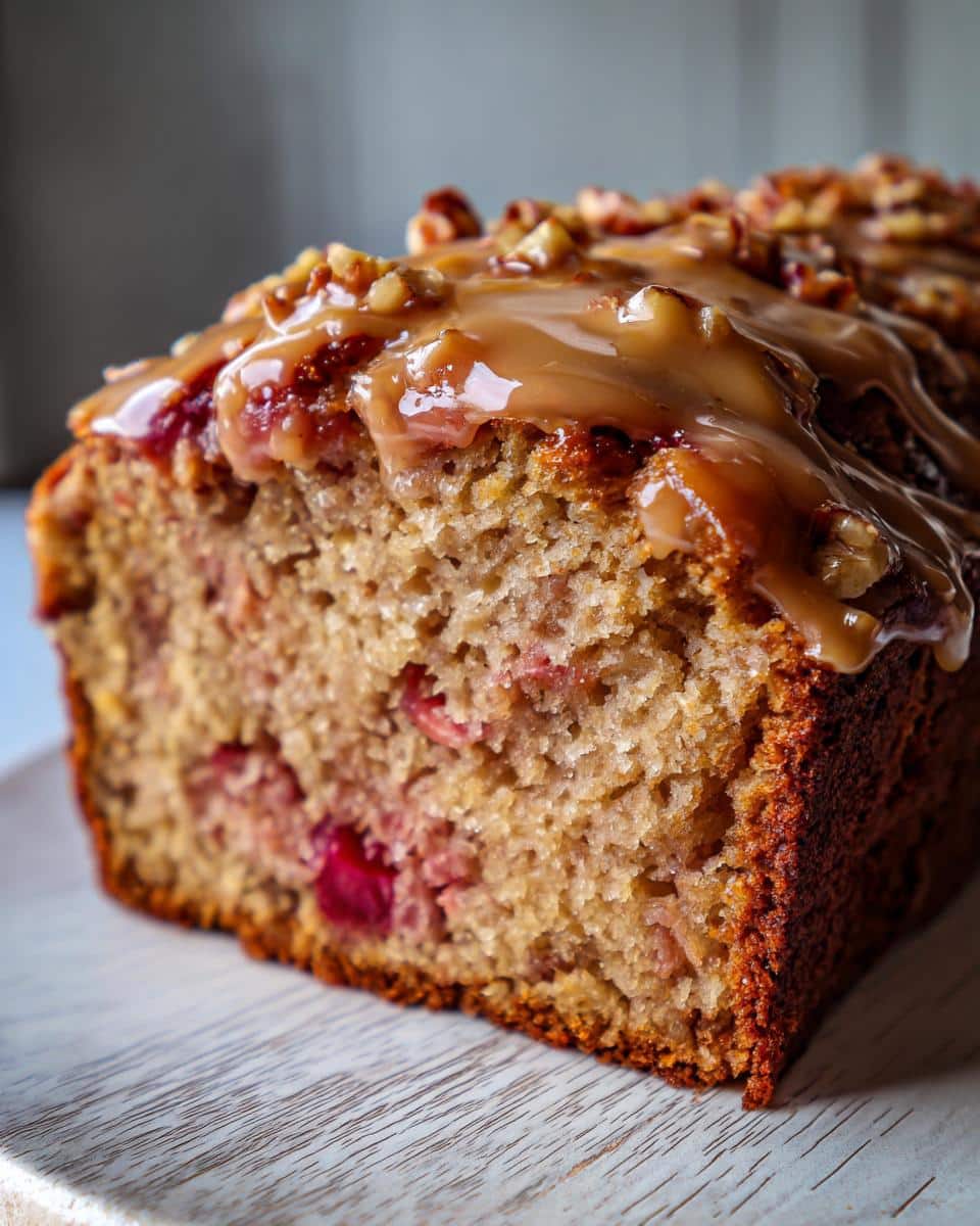 Rhubarb Maple Walnut Loaf with Maple Glaze - detail 1