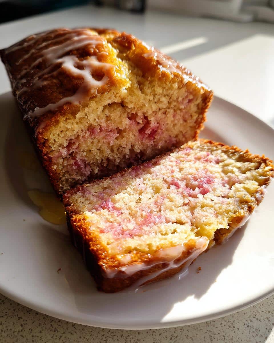 Rhubarb Vanilla Bean Loaf with Honey Glaze - detail 1