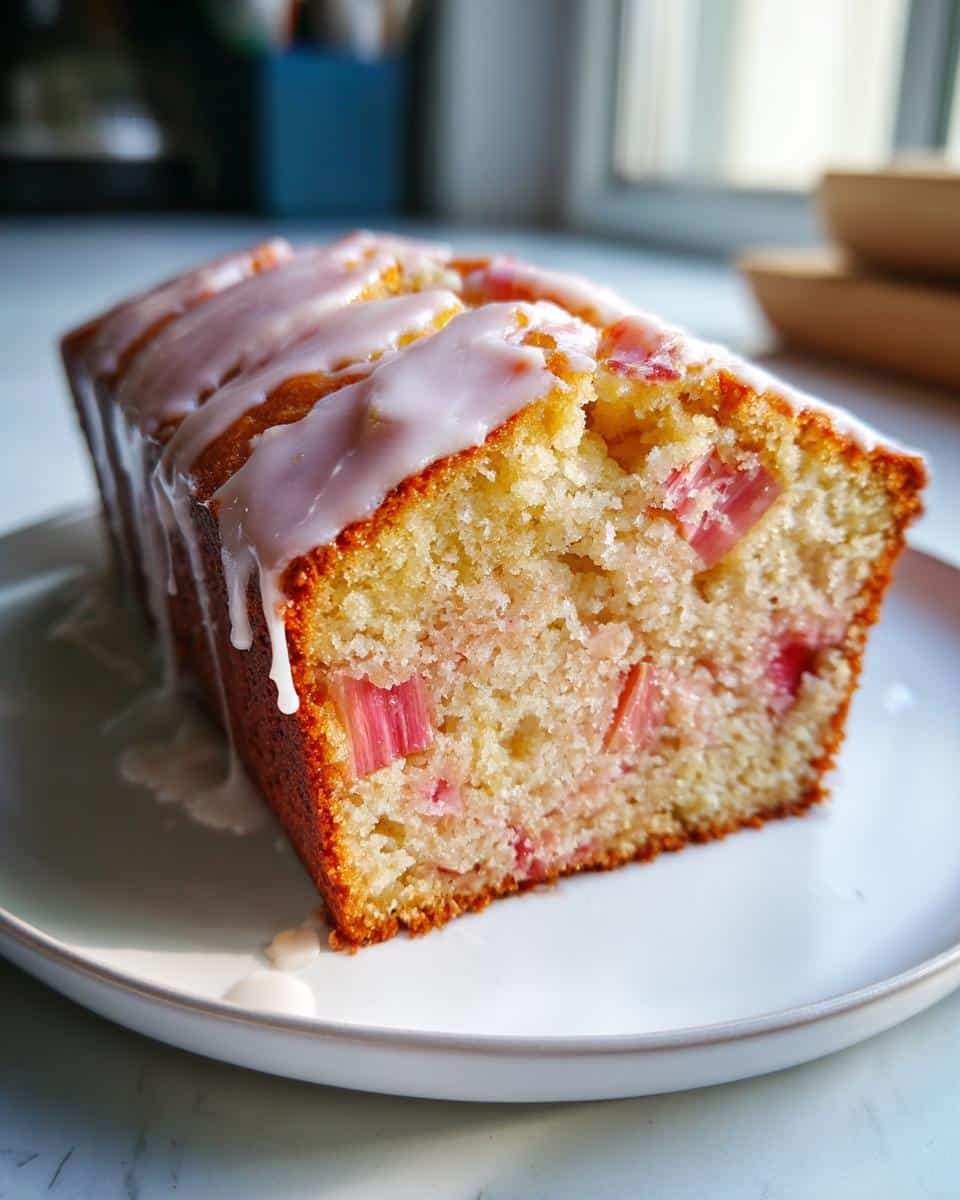 Rhubarb Yogurt Loaf with Lavender Lemon Glaze - detail 1