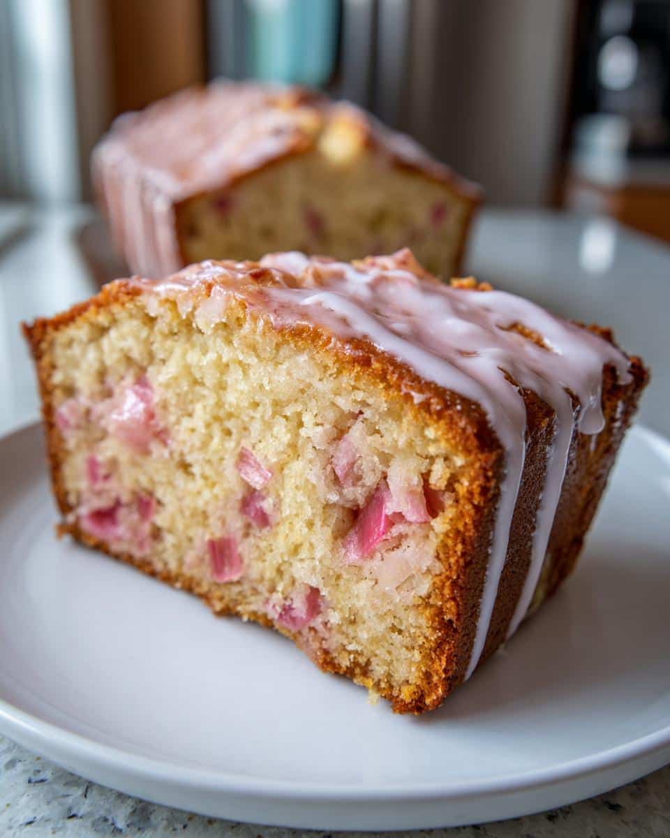 Rhubarb Yogurt Loaf with Lavender Lemon Glaze - detail 2