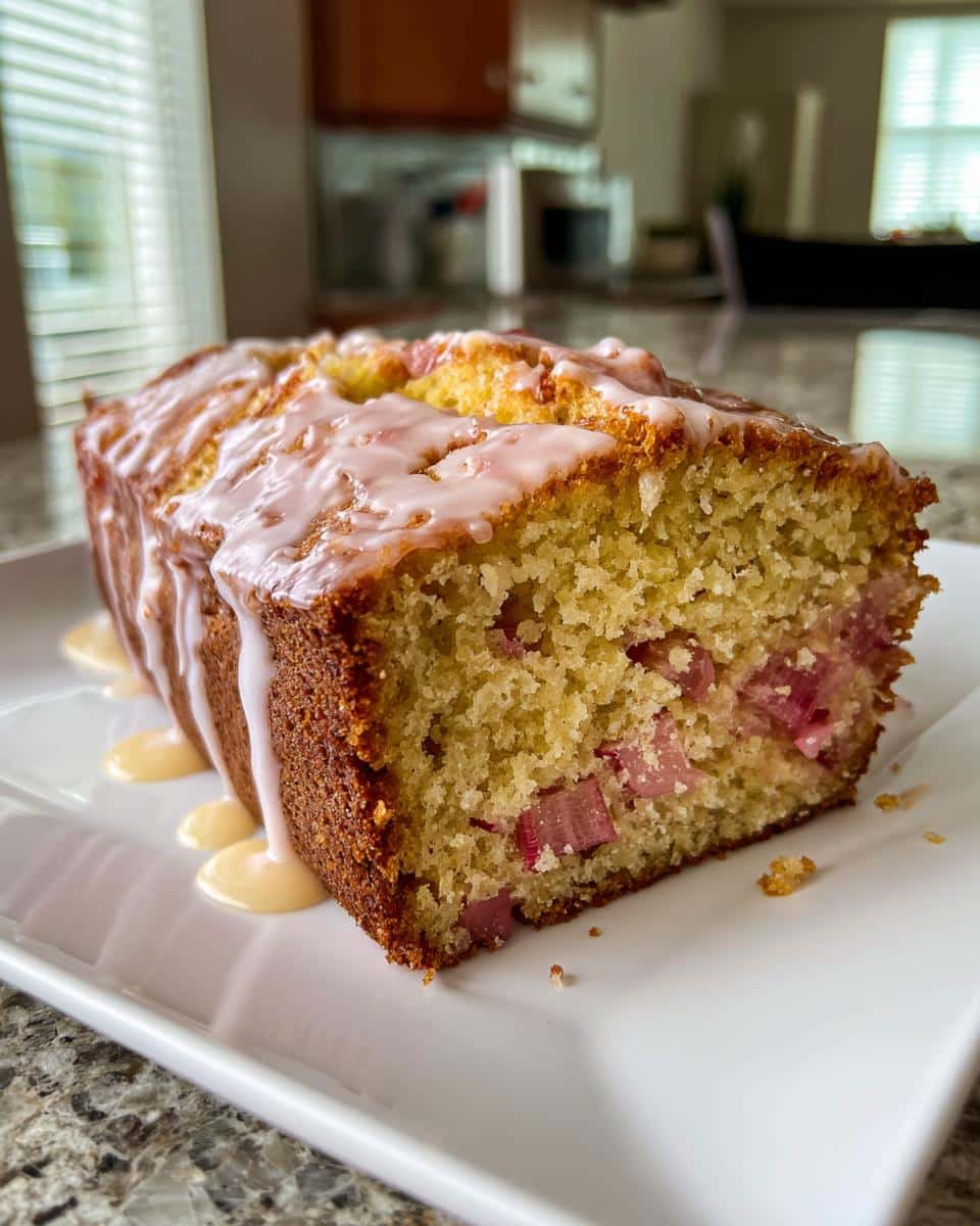 Rhubarb Yogurt Loaf with Lavender Lemon Glaze - detail 3