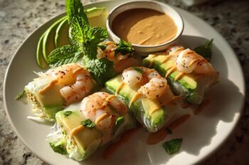 Shrimp and Avocado Summer Rolls with Peanut Sauce