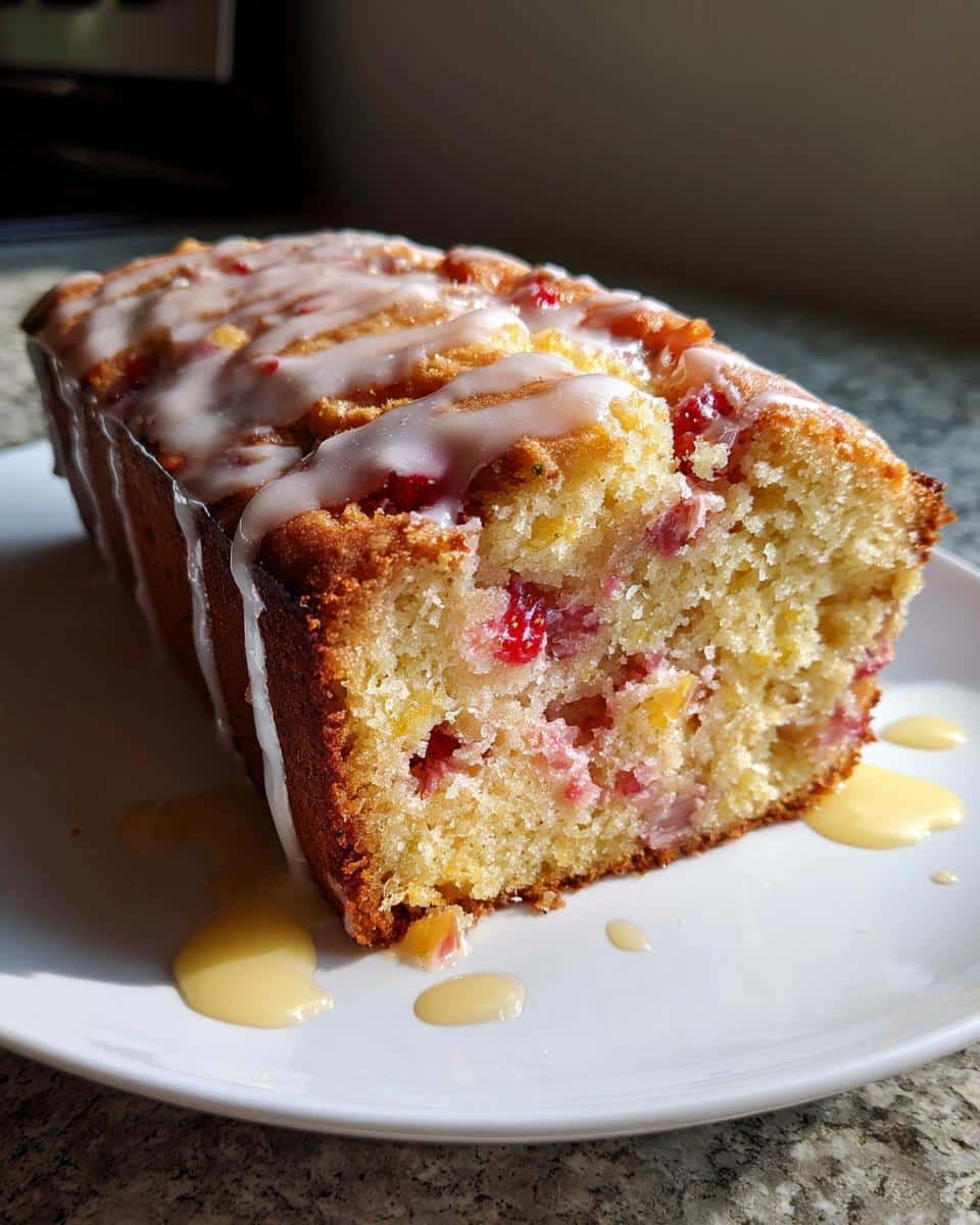 Strawberry Rhubarb Loaf with Lemon Glaze - detail 1
