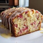 Strawberry Rhubarb Loaf with Lemon Glaze