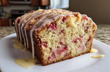 Strawberry Rhubarb Loaf with Lemon Glaze