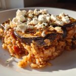 Roast Puttanesca Aubergines with Tomato Rice & Feta