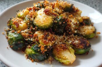 Roasted Brussels Sprouts with Bacon-Less Crunch