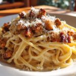Spaghetti Carbonara (vegetarian: swap bacon for smoked tempeh)