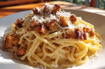 Spaghetti Carbonara (vegetarian: swap bacon for smoked tempeh)