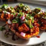 Vegan Loaded Sweet Potatoes with BBQ Tempeh