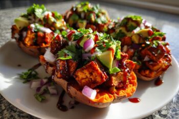 Vegan Loaded Sweet Potatoes with BBQ Tempeh