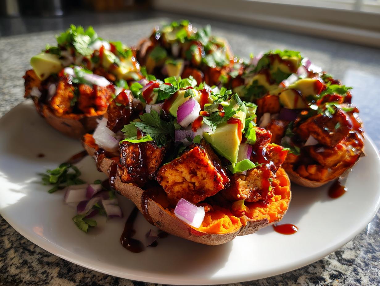 Vegan Loaded Sweet Potatoes with BBQ Tempeh