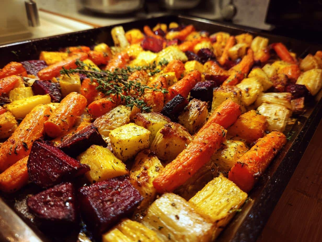 Roasted root vegetables tray